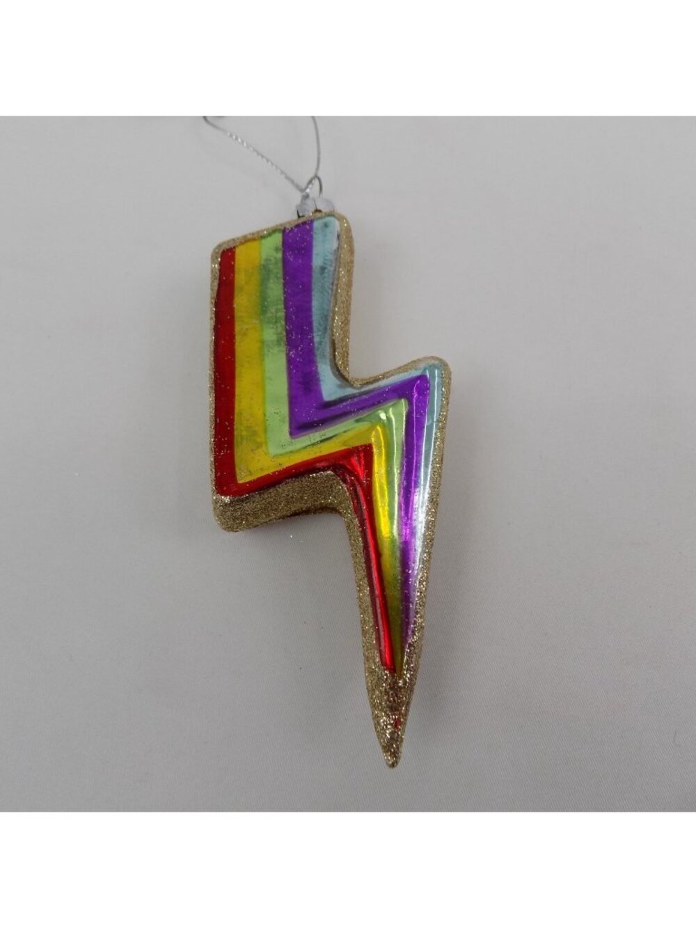 Glass Chroma Rainbow Lightning Bolt Christmas Ornament 5" long 2" wide 1" deep